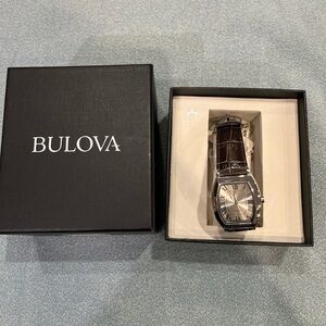Bulova Silver Dial with Brown Leather Strap Watch